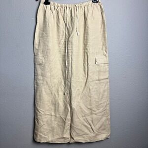 Studio JPR Linen Skirt Drawstring‎ Waist Cargo Pockets Midi Beige Gorpcore M